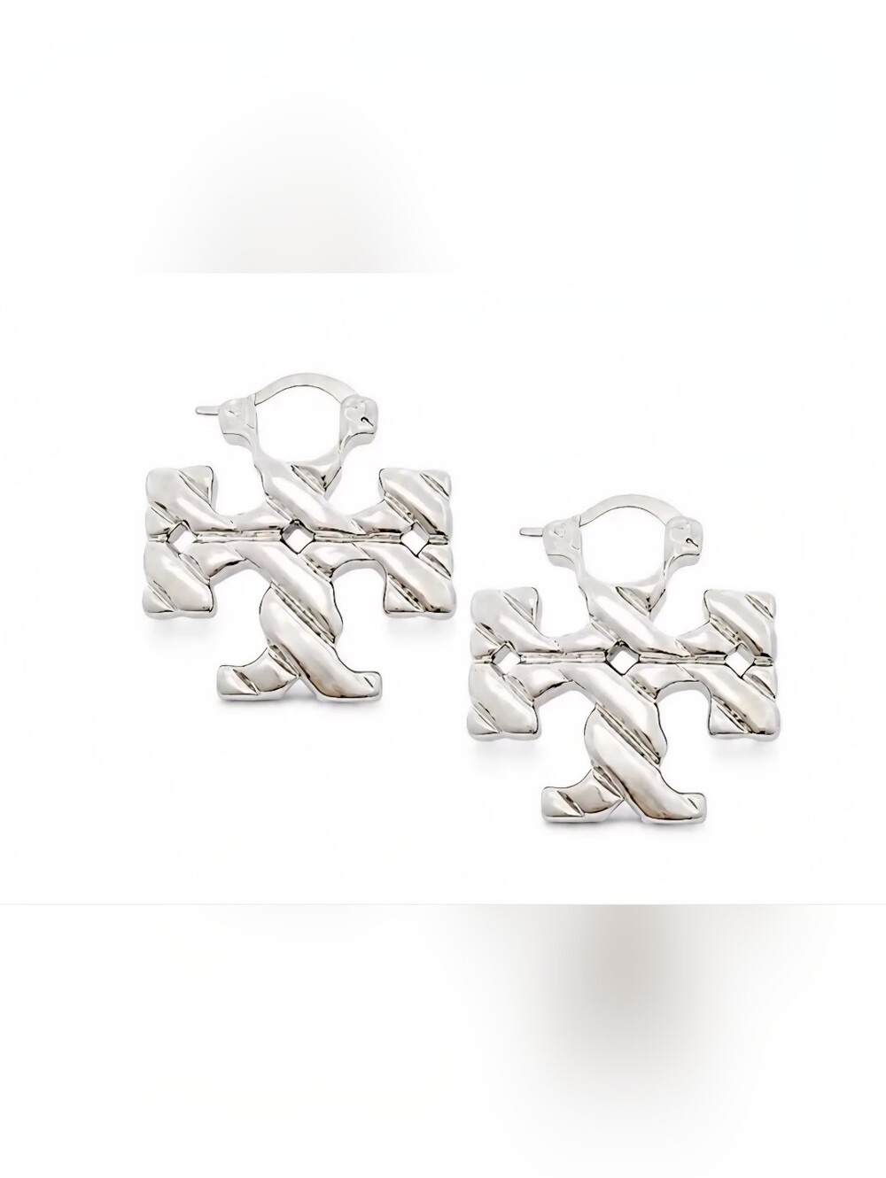 Tory Burch Silver Logo Hoop Earrings